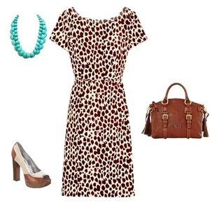 J. Crew V-Back Giraffe Print Short Sleeve Dress with Pink Ribbon Accent Size 12P